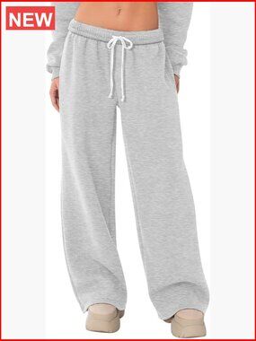 Fleece Lined Wide Leg Sweatpants Thermal Winter Baggy Pants with Pockets